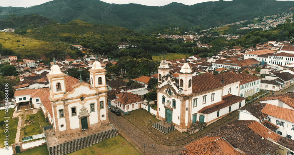 Aerial images of sister churches in the historic city of Mariana - MG