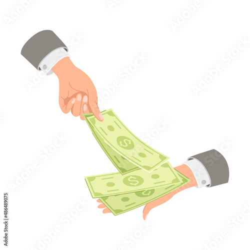 Hand Giving Green Dollar Banknote or Paper Money Vector Illustration