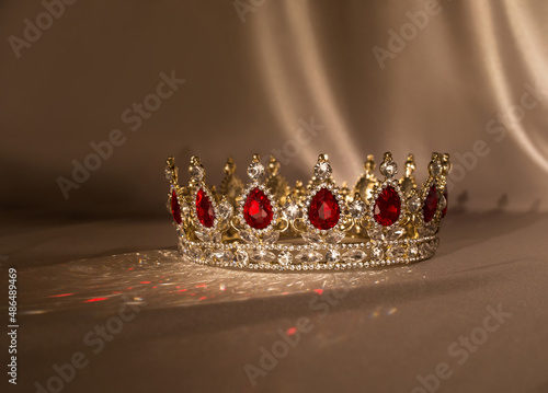 Red ruby garnet crown. Vintage. Symbol og authirity, monarchy, power and wealth photo