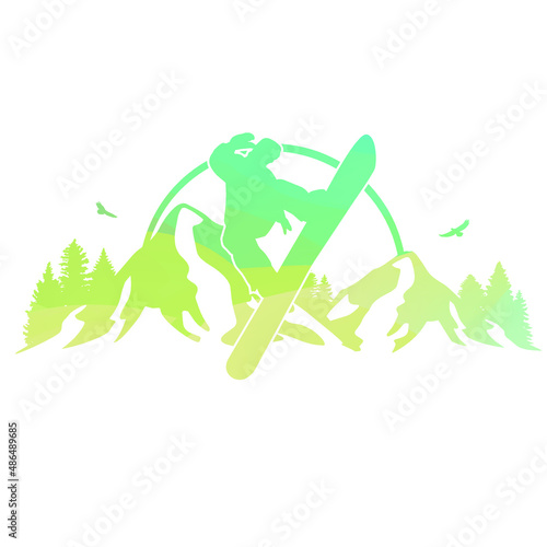 Snowboard Scene Illustration Clip Art Design Shape. Sport Recreation Extrme Silhouette Icon Vector.