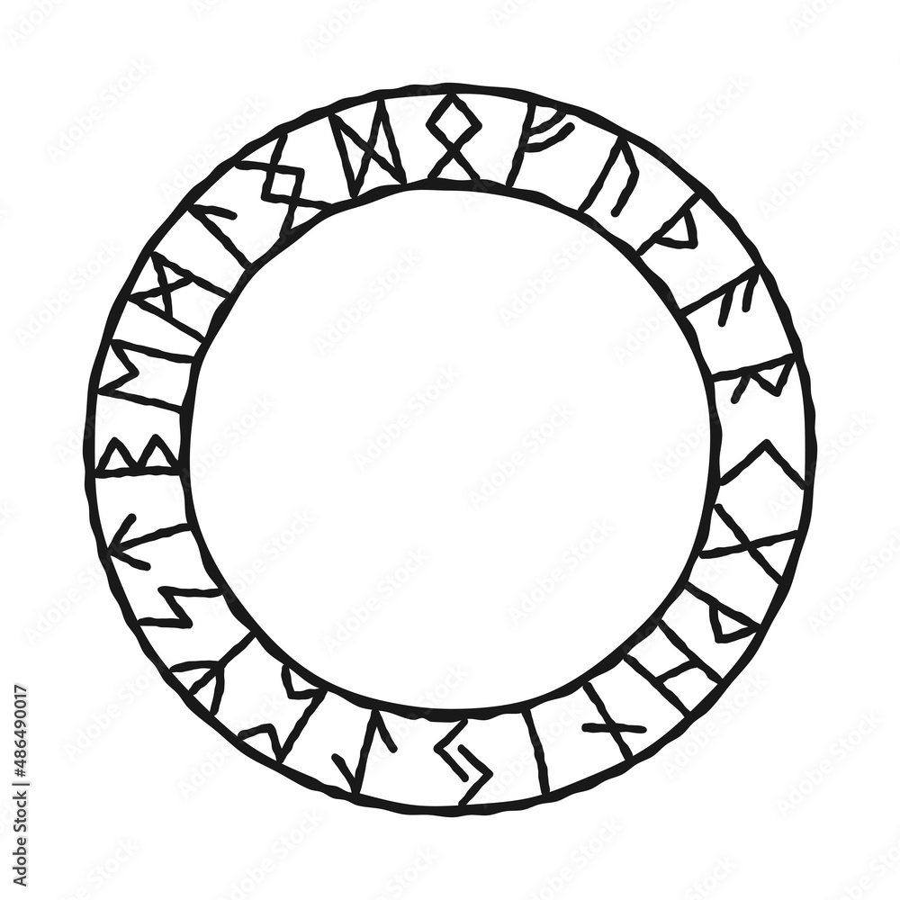24 runes in circle. Vector set of ancient Old Norse runes Elder Futhark. Viking style, design template. Mystical, esoteric, occult, magic symbols.