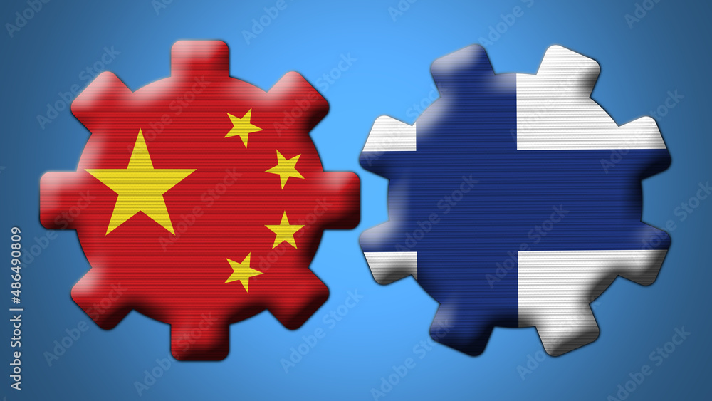 Finland and China Chinese Wheel Gears Flags – 3D Illustration Finland and China Chinese Wheel Gears Flags – 3D Illustration