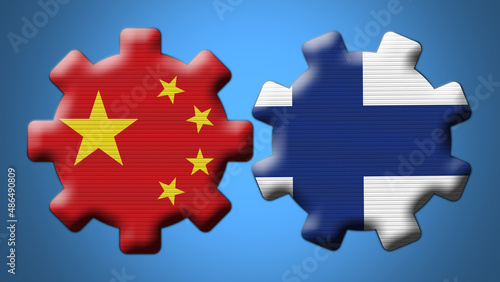 Finland and China Chinese Wheel Gears Flags – 3D Illustration