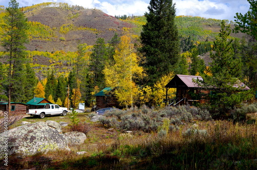 Cabin and car at  White River National Forest