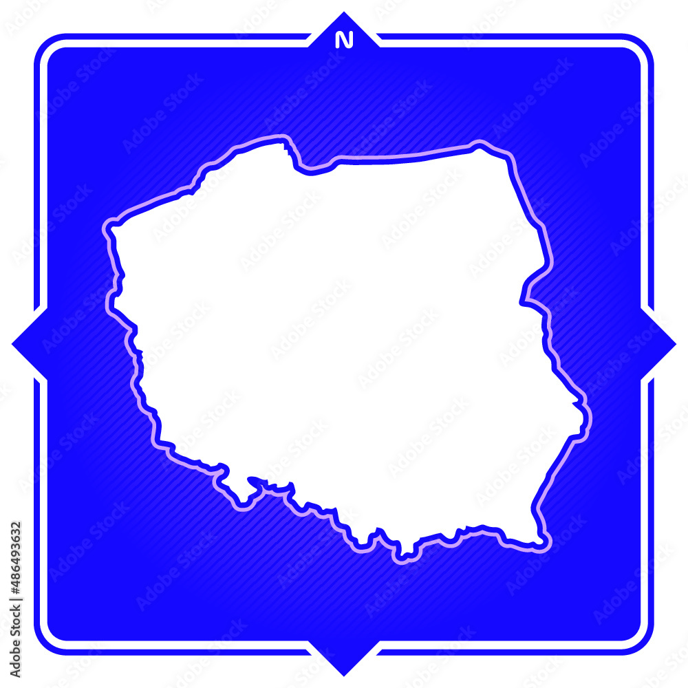 Simple outline map of poland with compas Simple outline map of poland with compas