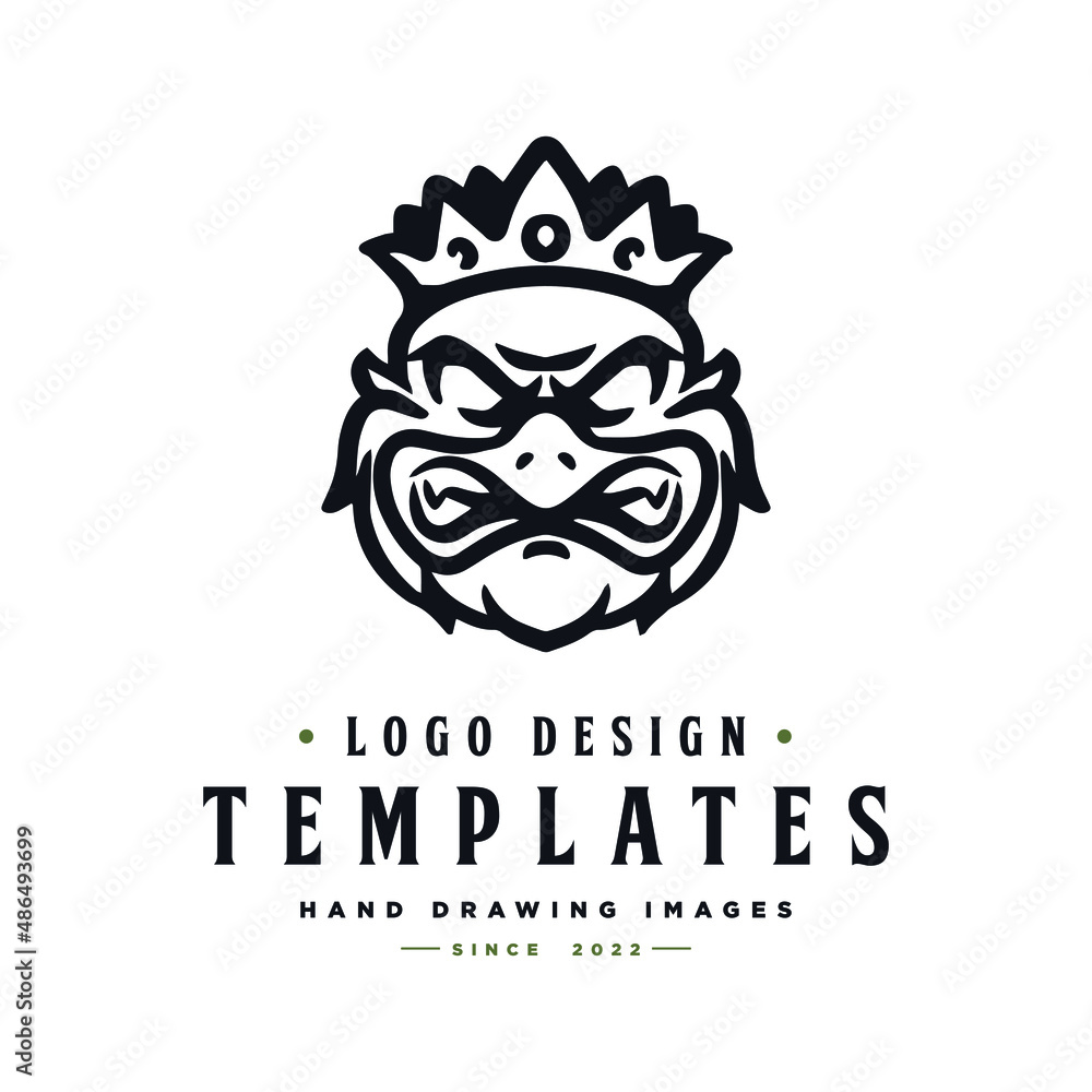 yeti head character vector. yeti logo template with king crown.