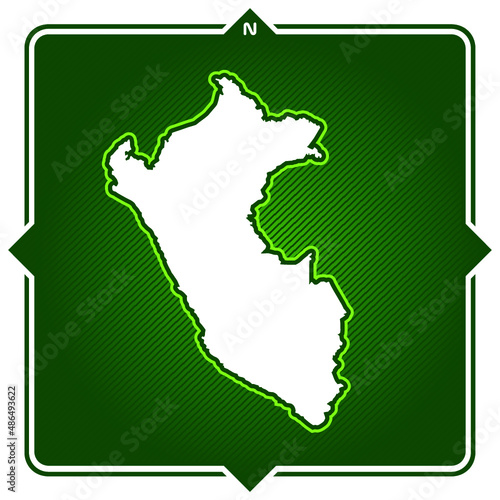 Simple outline map of peru with compas