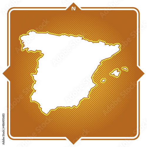 Simple outline map of spain with compas