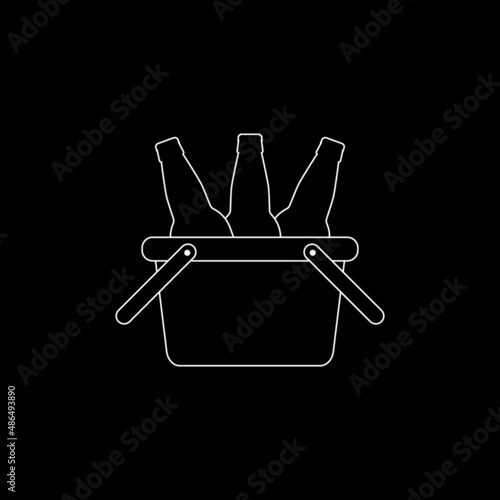 Shopping basket icon with beer bottles. Vector illustration. Editable template. 