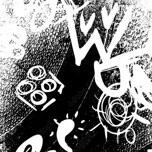 Black and white grunge. Abstract chalk strokes on a blackboard. Vector monochrome graphics. Pattern of dust, chips, destruction, dirt. Chaotic horror background