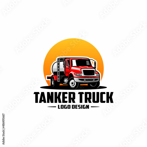 red tanker truck logo vector.