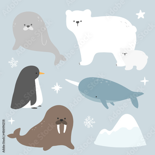 Hand drawn illustration of Polar animals.