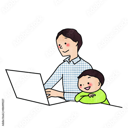 パソコンを見ている親子
