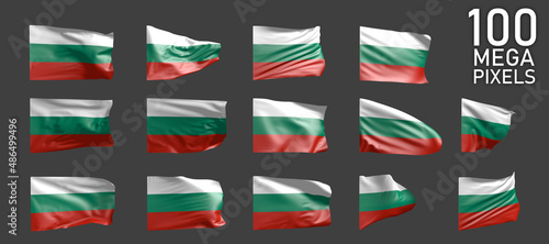 Bulgaria flag isolated - different realistic renders of the waving flag on grey background - object 3D illustration