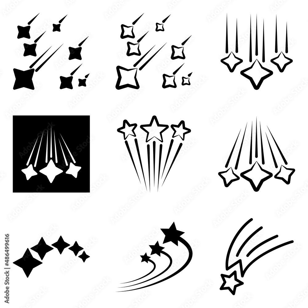 Starfall Flat Icon Set Isolated On White Background Starfall Flat Icon Set Isolated On White Background