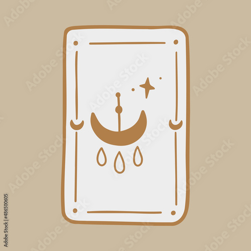 Mystical tarot card. Occult esoteric vintage tarot card with moon. Witch fortune telling template theme. Vector illustration.