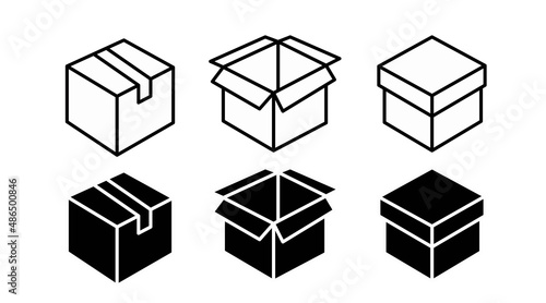 Box Icon Set. Black and white icon set of boxes illustration