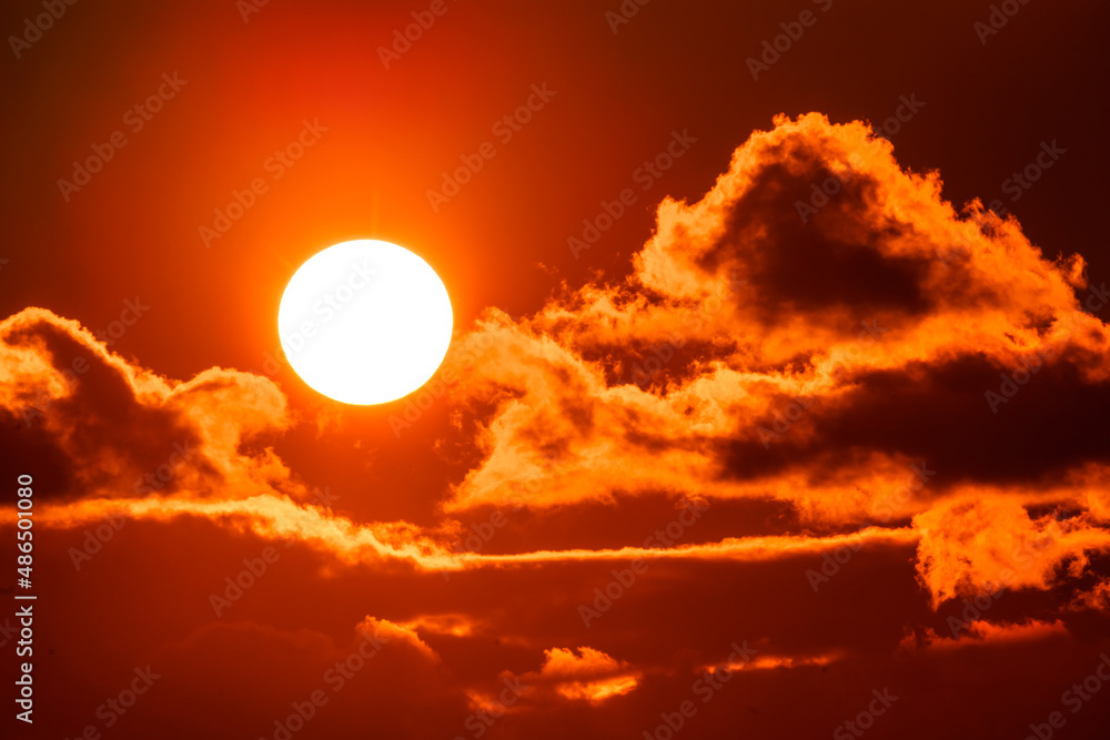 Fototapeta premium Sky with sun in clouds of altitude. Cloud the evening sky at sunset