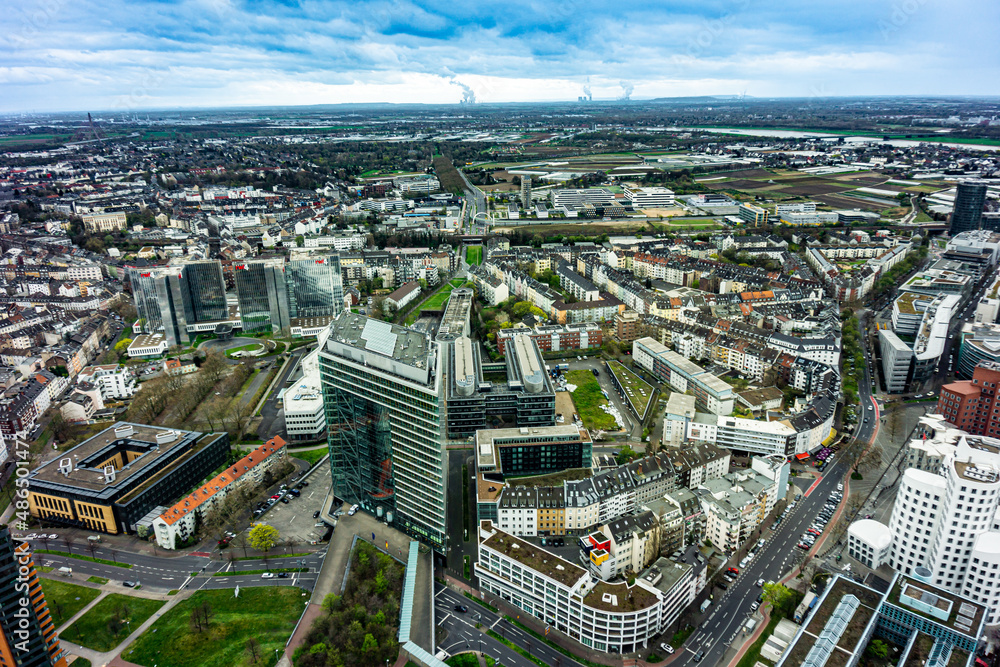 Fototapeta premium Aerial View Of Dusseldorf City In North Rhine-Westphalia Germany