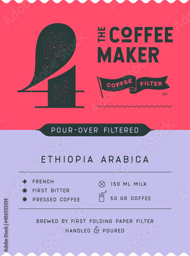 Coffee, tag label. Modern tag, label for brand, logo, sticker coffee shop. Template design minimal label, tag with text cafe, roasted coffee, arabica. Typographic tag, modern font. Vector Illustration