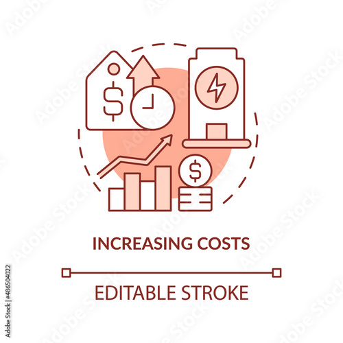 Increasing costs orange concept icon. Disadvantages of power purchase agreement abstract idea thin line illustration. Isolated outline drawing. Editable stroke. Arial, Myriad Pro-Bold fonts used