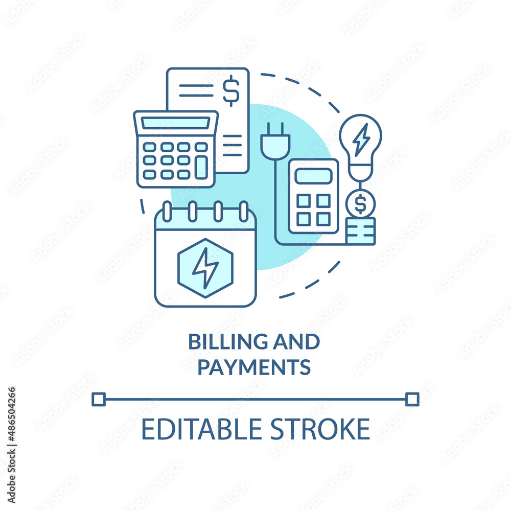 Billing and payments turquoise concept icon. Financial processes. PPA sales abstract idea thin line illustration. Isolated outline drawing. Editable stroke. Arial, Myriad Pro-Bold fonts used