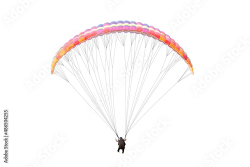 The sportsman flying on a paraglider. Beautiful paraglider in flight on isolated white background.