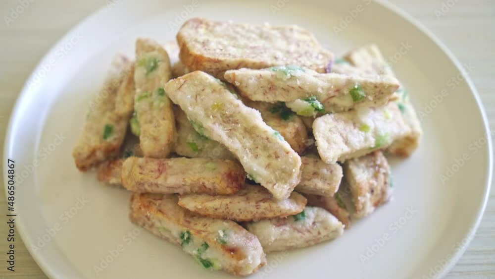 Sugar Coated Taro or Crispy Sweet Snow Taro on plate Sugar Coated Taro or Crispy Sweet Snow Taro on plate