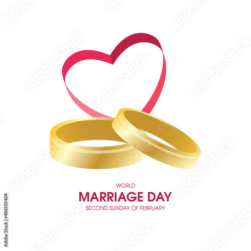 World Marriage Day vector. Golden wedding rings with pink heart shape icon vector isolated on a white background. Important day