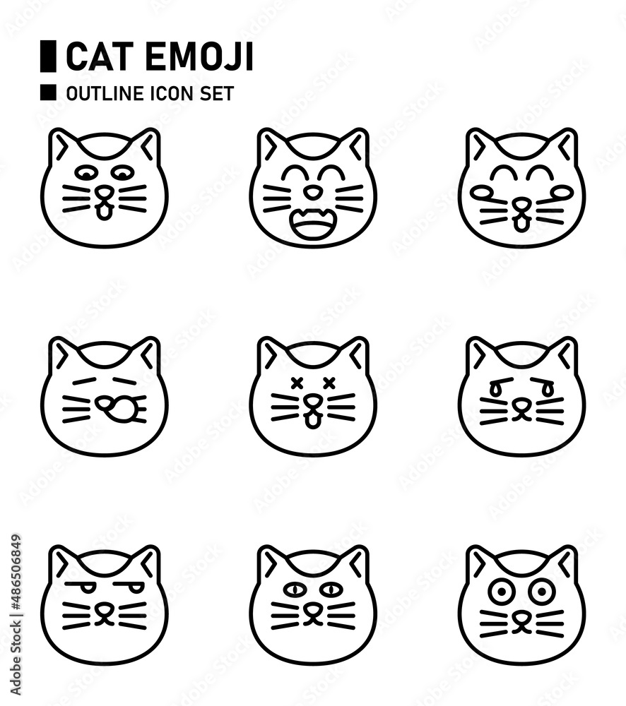 Cat emoji outline icon set. Cat emoji outline icon set.