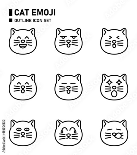 Fototapeta Naklejka Na Ścianę i Meble -  Cat emoji outline icon set.
