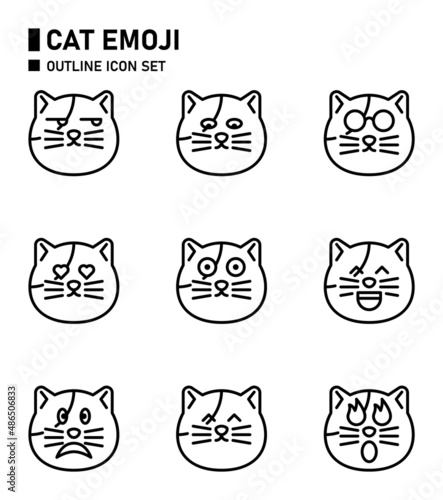 Fototapeta Naklejka Na Ścianę i Meble -  Cat emoji outline icon set.