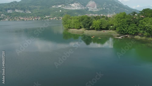 4k Aerial Drone Footage View Of Como’s lakes, Lecco lake, House on bay ,in Lombardia Italy Europe Alps
