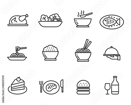 Set of food and cuisine icon in linear style isolated on white background
