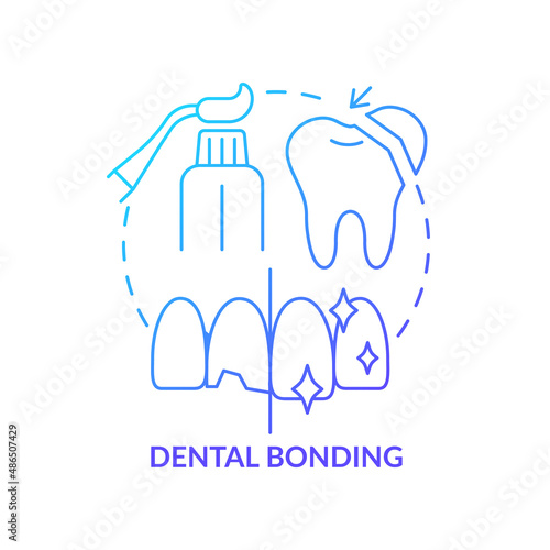 Dental bonding blue gradient concept icon. Cosmetic enhancement type abstract idea thin line illustration. Cracked and broken teeth recovery. Isolated outline drawing. Myriad Pro-Bold font used
