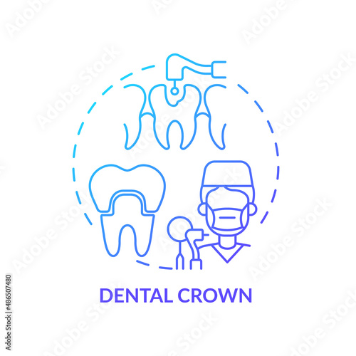 Dental crown blue gradient concept icon. Cosmetic dentistry type abstract idea thin line illustration. Worn out and damaged teeth treatment. Isolated outline drawing. Myriad Pro-Bold font used