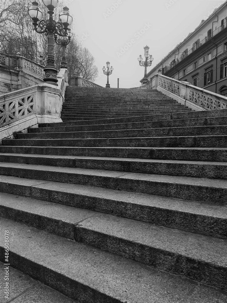 Historic Pincian staircase, Bologna, Italy. Monumental work.