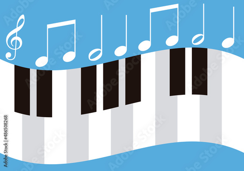 Teclado de piano en fondo azul. 
