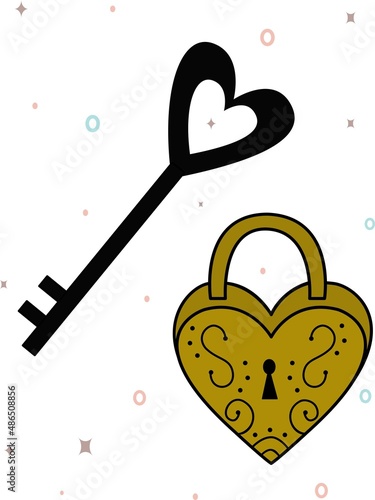 Vector image of a lock with a key.Valentine is day