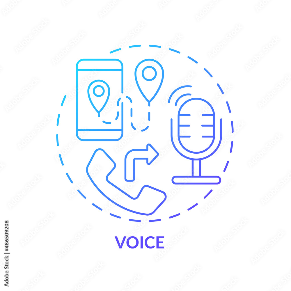 Voice blue gradient concept icon. Phone service. Calling and communication. UCaaS function abstract idea thin line illustration. Isolated outline drawing. Myriad Pro-Bold fonts used