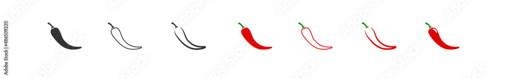 Chili papper set icon. Hot food black and red icons. Flat isolated vector Chili papper set icon. Hot food black and red icons. Flat isolated vector