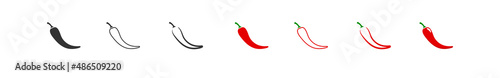 Chili papper set icon. Hot food black and red icons. Flat isolated vector