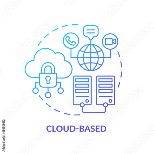 Cloud-based blue gradient concept icon. Virtual database. Communication online. UCaaS function abstract idea thin line illustration. Isolated outline drawing. Myriad Pro-Bold fonts used