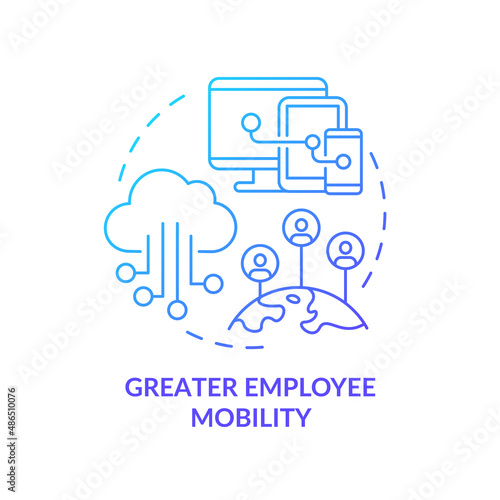 Greater employee mobility blue gradient concept icon. Comfortable usage. UCaaS advantages abstract idea thin line illustration. Isolated outline drawing. Myriad Pro-Bold fonts used