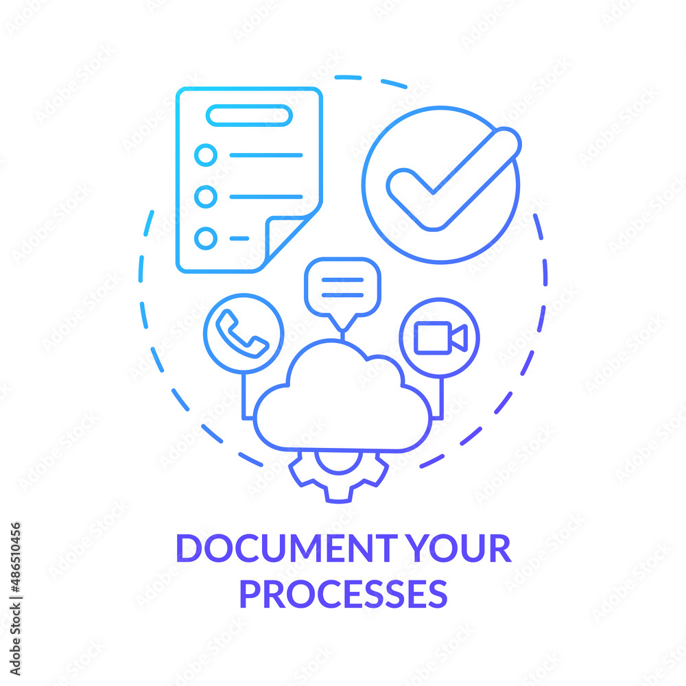 Document your processes blue gradient concept icon. Business needs. Moving to UCaaS system abstract idea thin line illustration. Isolated outline drawing. Myriad Pro-Bold fonts used Document your processes blue gradient concept icon. Business needs. Moving to UCaaS system abstract idea thin line illustration. Isolated outline drawing. Myriad Pro-Bold fonts used