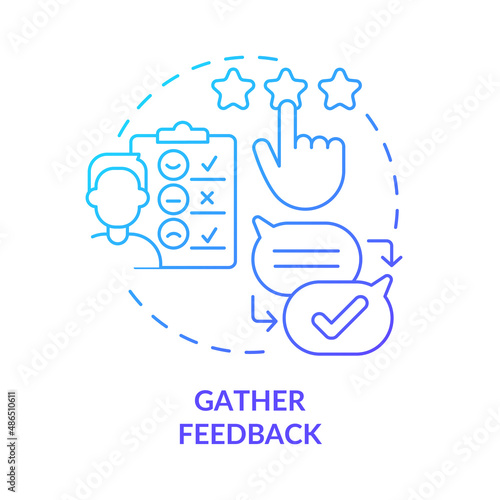 Gather feedback blue gradient concept icon. Analyze review. Providing UCaaS infrastructure process abstract idea thin line illustration. Isolated outline drawing. Myriad Pro-Bold fonts used