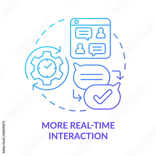 More real-time interaction blue gradient concept icon. Live chat. Benefits of UCaaS using abstract idea thin line illustration. Isolated outline drawing. Myriad Pro-Bold fonts used