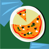 Delicious Fresh Pizza Vector Art. Flat Illustration, EPS 10.