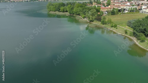 4k Aerial Drone Footage View Of Como’s lakes, Lecco lake, House on bay ,in Lombardia Italy Europe Alps
