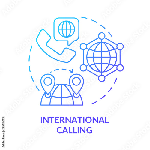International calling blue gradient concept icon. Global network. VOIP benefits for users abstract idea thin line illustration. Isolated outline drawing. Myriad Pro-Bold fonts used